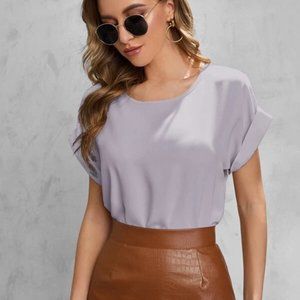 Solid Rolled Sleeve Blouse